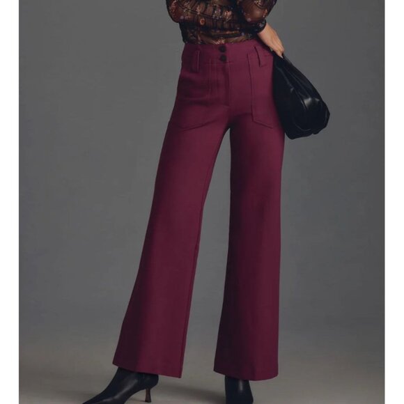 Anthropologie The Naomi Plum Ponte Knit High Rise Wide-Leg Flare Pants Size 14 - Picture 1 of 11